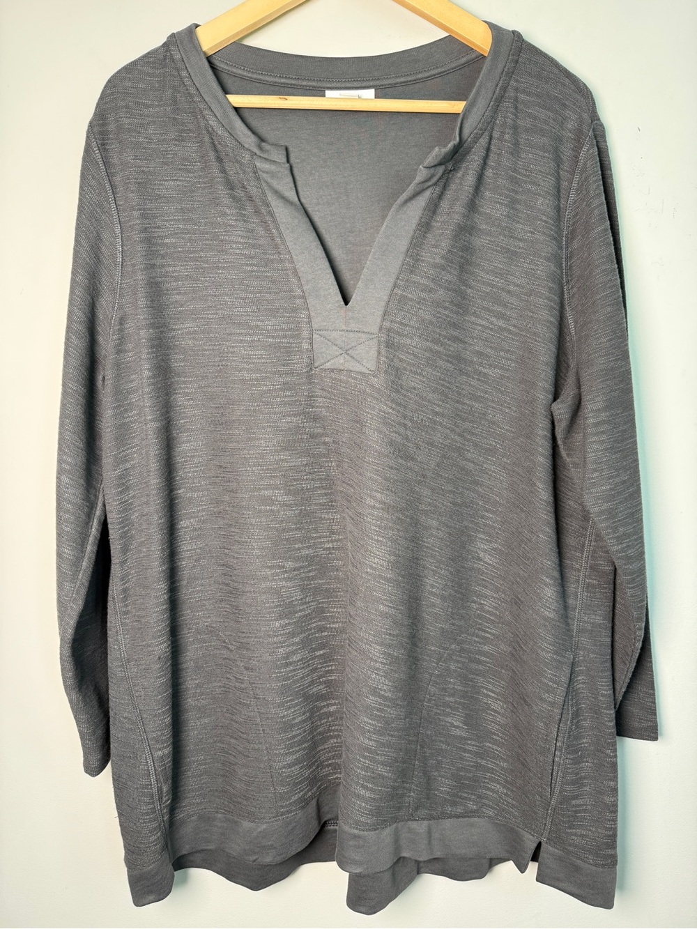 J.Jill Split Neck Marled Knit Tunic Long Sleeve Charcoal Gray XL